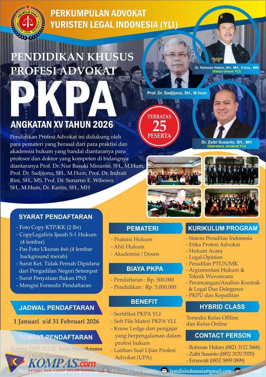 Kesempatan Terbatas! Raih Gelar Advokat Melalui PKPA YLI Angkatan XV 2026
