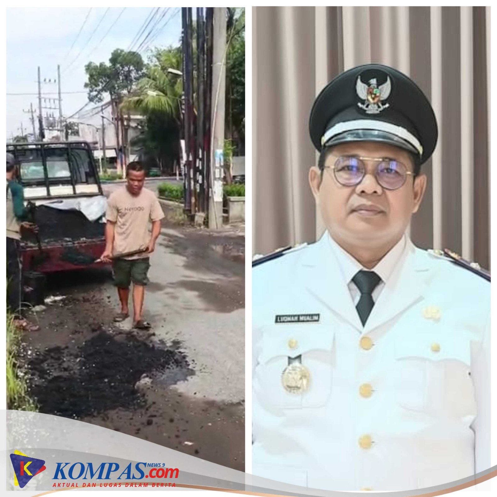 Pakai Dana Kantong Pribadi Kades Semampir Perbaiki Jalan Aspal yang Rusak