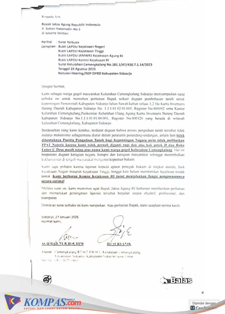 Warga Gogol Cemengkalang Layangkan Surat Terbuka ke Kejaksaan Agung RI Terkait Dugaan Pengadaan Tanah Bermasalah