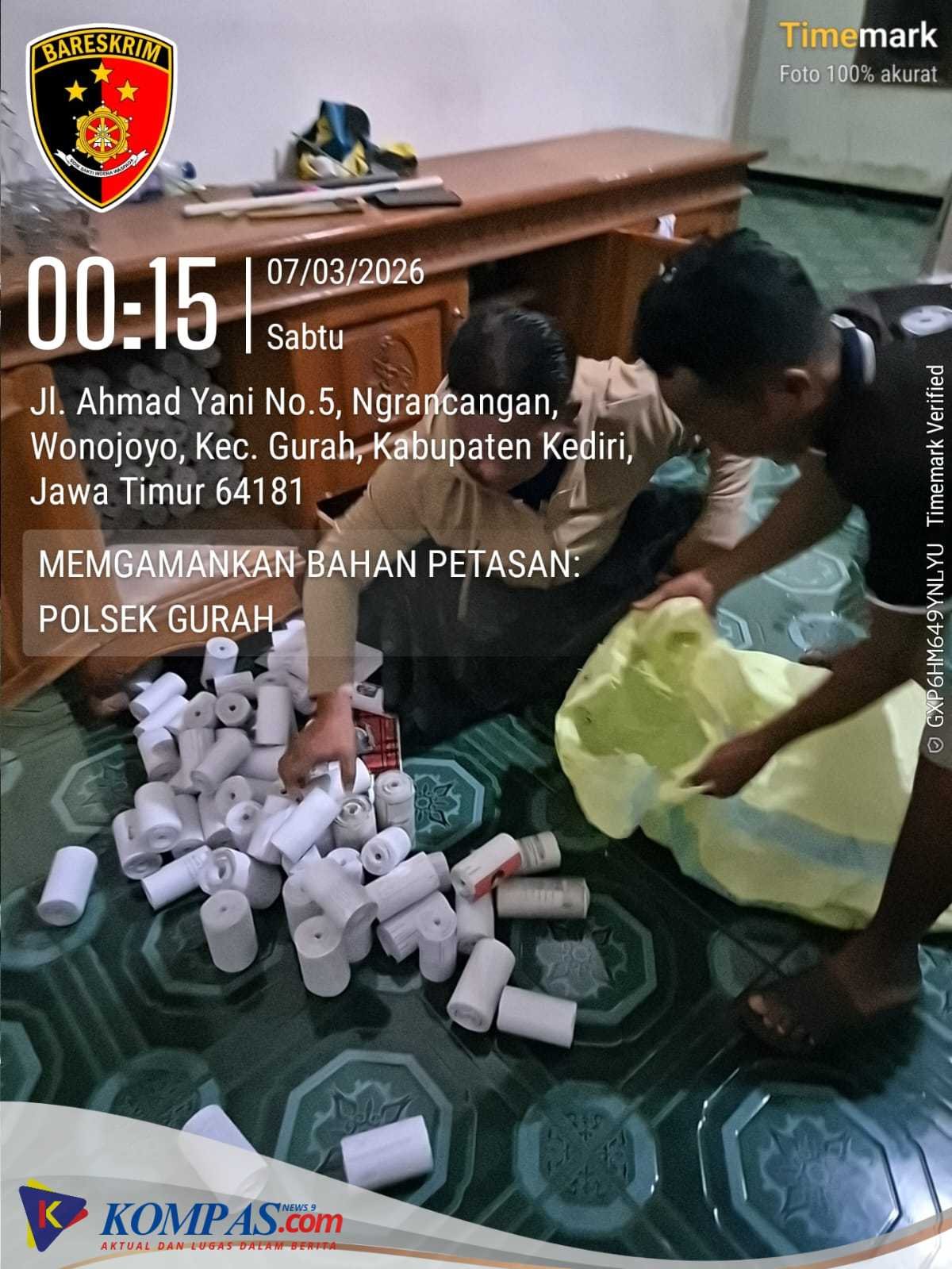 Polsek Gurah Kediri Mengamankan Ratusan Selongsong petasan, Untuk Bahan Peledak Dengan Langkah Humanis.