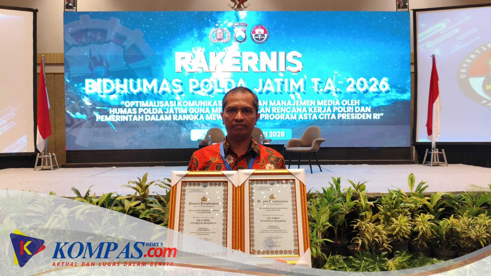 Humas Polresta Sidoarjo Raih Dua Penghargaan di Rakernis Bidhumas Polda Jatim 2026